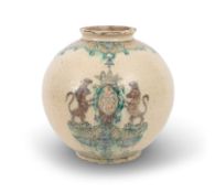 A large Italian maiolica armorial jar (bombola), 18th century, decorated in a muted palette with a c