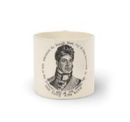 A good and rare commemorative creamware mug, c.1821, the squat cylindrical body printed in black wit