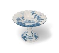 Deborah Sears at Isis Pottery, a Delft style tazza or comport, the lobed top painted in blue with tw