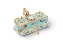 A Minton porcelain inkstand or desk set, c.1830-40, finely painted probably by Joseph Bancroft with 