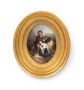 A German porcelain oval plaque, late 19th century, possibly KPM but unmarked, painted with L'Oubli d