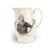 A large and rare commemorative Ralph Wedgwood (Ferrybridge) creamware jug, c.1796-1801, printed in b