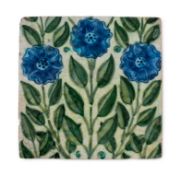 A William De Morgan Chelsea Period tile, c.1880, decorated with three Long Stemmed Flowers in blue a