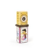 An unusual Bilston or South Staffordshire enamel scent bottle holder, c.1780-90, the rectangular for