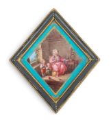 A French porcelain furniture plaque, late 18th/early 19th century, possibly Sèvres, the rhomboid for