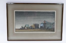 Kenneth Stephen Broad (British, act.1922-35)The Circus - SouthwoldColour woodcutTitled and signed in