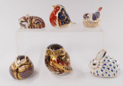 Six Royal Crown Derby figures or paperweights, modern, decorated in the Imari palette, including an 