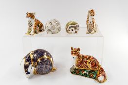 Six Royal Crown Derby figures or paperweights, modern, including Fox Cub, Sumatran Tiger Cub, Cheeta