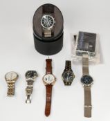 Watches: a Citizen Eco-Drive wristwatch, stainless steel case, black dial with three subsidiary dial
