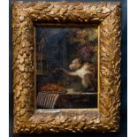 Artwork: English School, attributed to George Lance (1802-1864), oil on board of a monkey stealing f