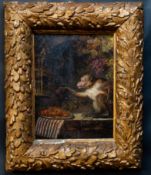 Artwork: English School, attributed to George Lance (1802-1864), oil on board of a monkey stealing f
