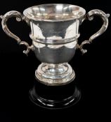 Silver: a two handled trophy cup by the Barker Brothers, Chester 1909, a presentation inscription fo