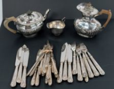 Silver Plate: a silver cream jug, Birmingham 1908, 66g; a plated teapot and coffee pot, together wit