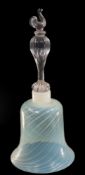 Glass: a novelty vaseline opalescent table bell, possibly Stourbridge, the body spiral decorated, th