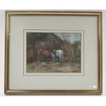 Attributed to Charles Edward Stuart (Scottish, fl. 1887-1938)Horses before the barnWatercolour on pa