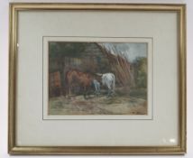 Attributed to Charles Edward Stuart (Scottish, fl. 1887-1938)Horses before the barnWatercolour on pa