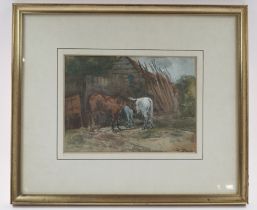 Attributed to Charles Edward Stuart (Scottish, fl. 1887-1938)Horses before the barnWatercolour on pa