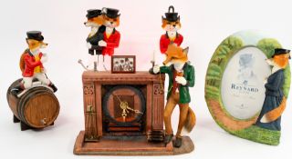 A Border Fine Arts Lord Reynard Mantel Clock (A21137), a moneybox from the Reynard Estate range, a L