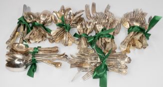 Silver Plate: a part set of Kings Pattern silver plated cutlery, consisting of knives, forks, and va