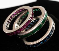 Jewellery: a group of three interchangeable 18ct white gold eternity style rings, London 1977, each 