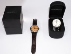 Watches: an Emporio Armani wristwatch with light brown dial, the rear marked AR-0429, 50mm diameter 