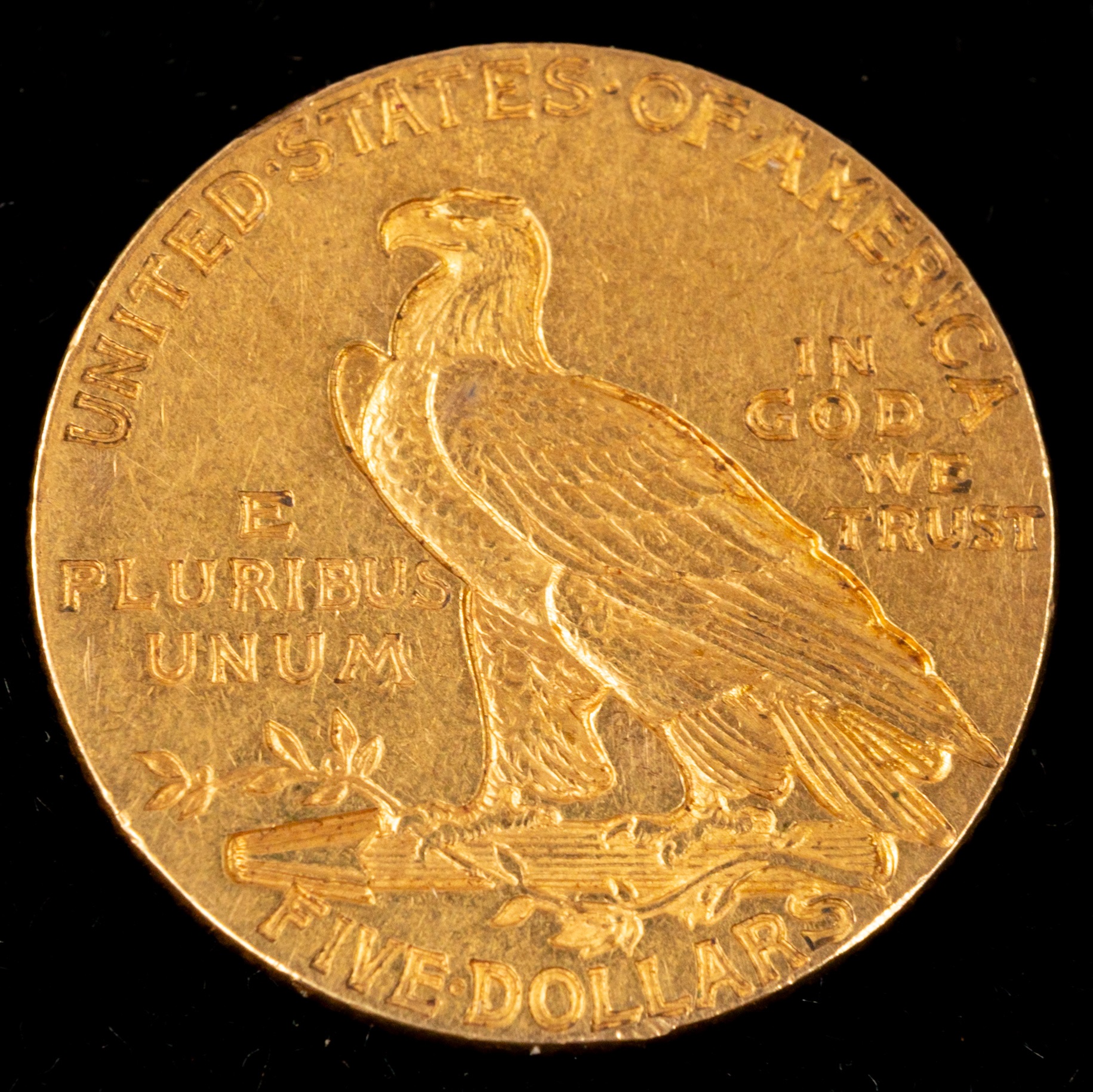 Coins: a 1913 Indian Head US gold five dollar coin, Philadelphia mint ...