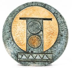 Ceramics: a Troika wheel vase, c.1976, decorated with with typical Aztec designs and painted in mute