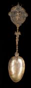 Silver: a Continental marriage spoon, cast with the image of a female warrior between lion masks, be