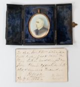 Decorative Arts: a late Victorian watercolour on ivory portrait miniature of a gentleman, in gilt me
