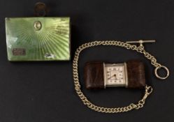 Objets D'Arts: a faux snakeskin cased purse watch by Movado, with unusual secondary seconds dial at 