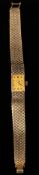 Watches: a ladies 9ct gold cased Omega wristwatch with rectangular champagne dial and integral mesh 
