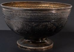 Silver: a George III pedestal bowl, London 1802, obscured maker's mark, later decorated in an Indian