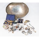 Silver Plate: a gallery tray, a boxed set of nutcrackers, two toast racks, a large volume of assorte