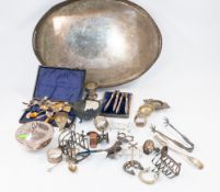 Silver Plate: a gallery tray, a boxed set of nutcrackers, two toast racks, a large volume of assorte