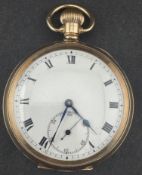 Watches: a gold plated open faced pocket watch with subsidiary seconds dial, the movement marked Dre