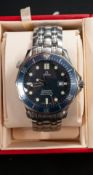Watches: a gentleman's Omega Seamaster Professional 300m wristwatch, with deep blue dial and bezel, 