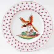A Meissen-style plate, 19th century, painted with the Parrot and Spaniel design, the bird with wings