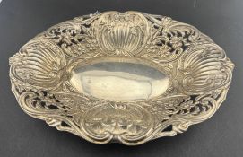 Silver: a late Victorian oval bonbon dish, Birminham 1893, with pierced repousse foliate and shell d