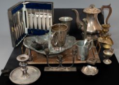 Metalware: an Arts & Crafts hammered copper two handled tray, decorated centrally with a five pe