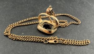 Jewellery: a gold cased fob seal with unengraved onyx table, 6.6g, togther with a 47cm 9ct gold curb