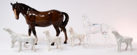 Ceramics & Glass: a Swarovski crystal horse in original box, 13.5cm; five blanc de Chine horses 