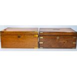 Treen: a brass bound oak cutlery box, recessed campaign style handles, with green baize lining, 49cm