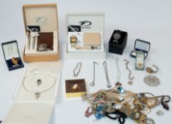 Costume Jewellery: a boxed silver zodiac necklace by Catherine Best; silver bracelets and necklaces,