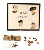 Militaria: a D Day commemorative needlework bearing the images of Eisenhower, Montgomery, Tedder? an