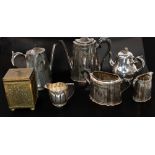 Silver Plate: a four piece Britannia metal coffee set, a silver plated teapot and bowl, together wit