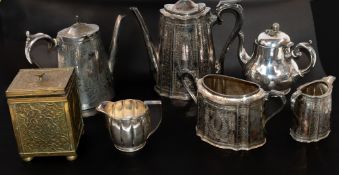 Silver Plate: a four piece Britannia metal coffee set, a silver plated teapot and bowl, together wit