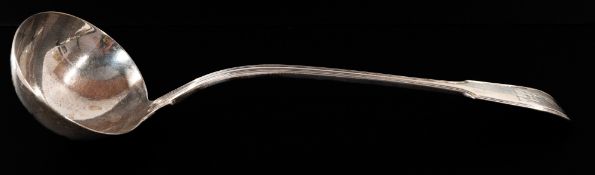 Silver: a fiddle and thread pattern soup ladle by Josiah & George Piercy, London 1818, with engr