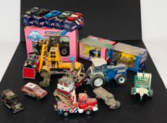 Toys: a Britains JCB Fastrac, number 9440, a Britains Honda Fourtrax 300, and five 1980s Corgi minia