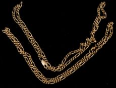 Jewellery: two similar 9ct yellow gold fancy link chains, one 48cm, the other 42cm, combined weight 