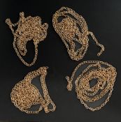 The Denis Lacy Hulbert Collection: Jewellery: four lengths of yellow metal chain, none hallmarked bu